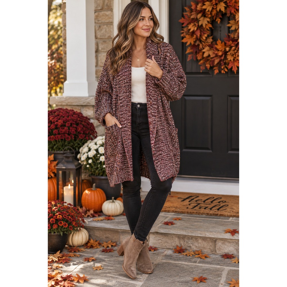 Altar'd State Cardigan S Burgundy Chunky Knit Open Front Oversized Boho Sweater